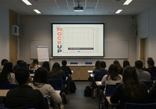 Projector Screen with People at Class and Professor Mockup