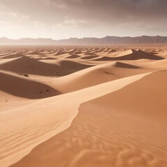 Desert landscape with a vast expanse of sand dunes in shades of beige and brown, terrain, desert