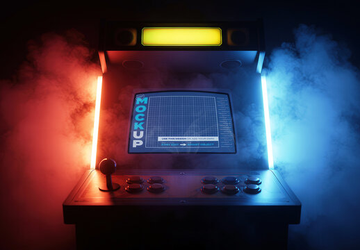 Retro Arcade Machine Old Style Video Games Screen Mockup