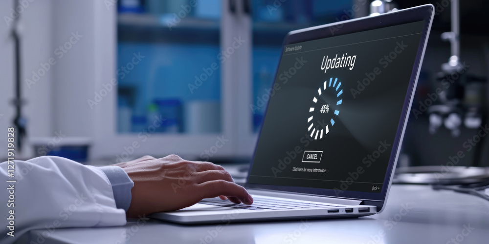 Poster software update on computer for brisk version of device software upgrade
