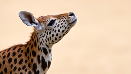 Obraz premium Reticulated Giraffe Calf Gazing Upwards Against a Soft Beige Background