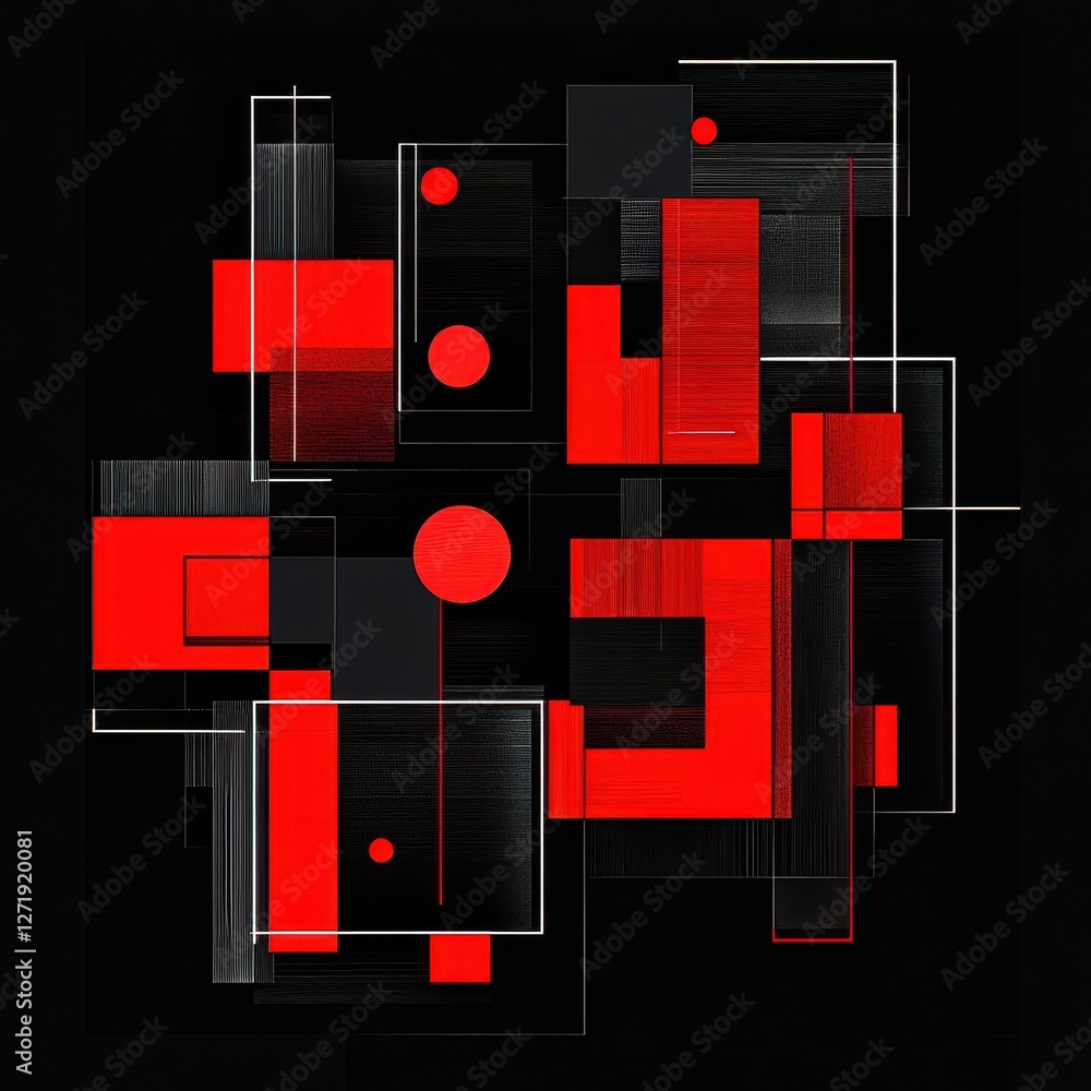 Poster bold geometric shapes of red black and white intersect dynamically