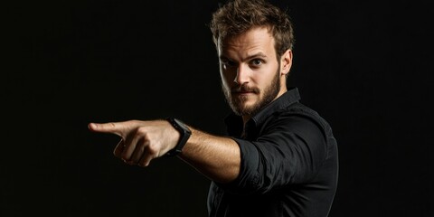 Pointing Man in Black and White