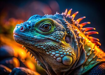 Fototapeta premium Galapagos Iguana Low Light Portrait: Majestic Reptile in Twilight