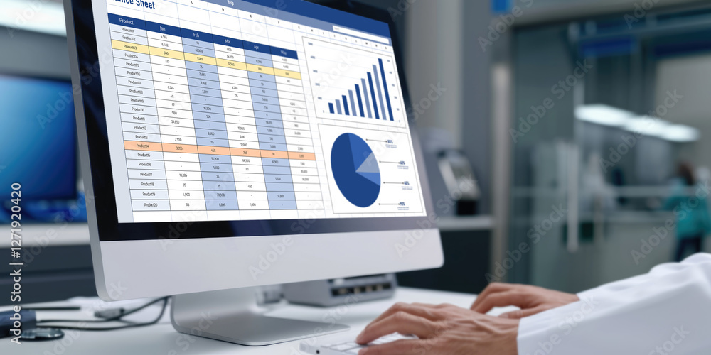 Poster spreadsheet document information financial startup concept. data and graphs in spreadsheet documents