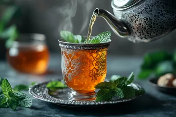 Gardinen moroccan mint tea being poured into the glass © StockStudio