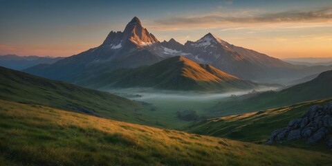 Fototapeta premium Amazing sunrise with mountain views. Ai Generative.