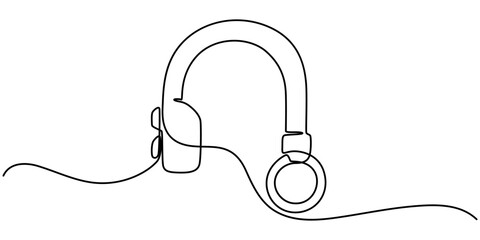 Hearing aid continuous one line drawing. Hearing device single line illustration. International week of the deaf minimalist design poster vector, Hearing device with sound waves minimal single line. 