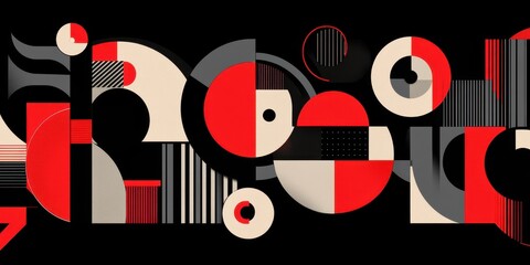 Abstract geometric shapes in red gray and neutral colors