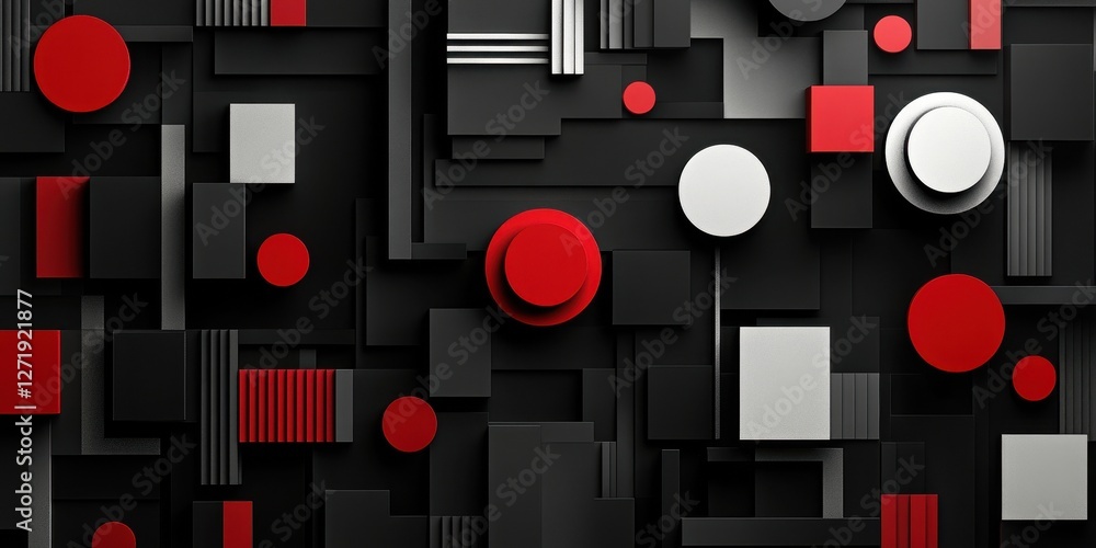 Poster abstract composition with contrasting geometric shapes in dark color palette