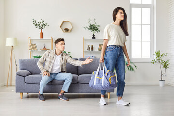 Woman leaving home and man after problem, husband asking to stay, end of long-term relations with...