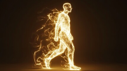 A bright, glowing human figure stepping forward with determination.