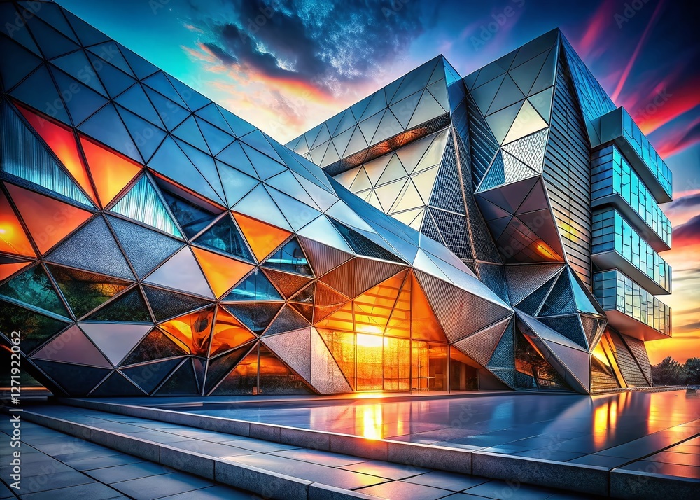 Poster geometric rumpled triangular low poly architecture - abstract 3d render
