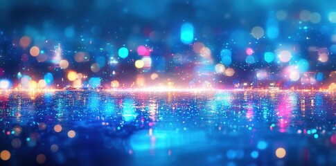 Obraz premium Abstract city skyline reflects into glittering water at night