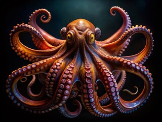 Fototapeta premium Giant Pacific Octopus in Black - Mysterious Underwater Creature Stock Photo