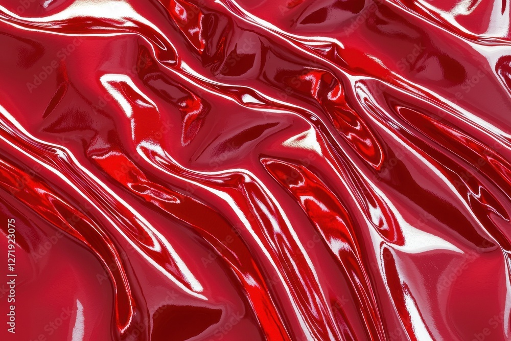 Poster a mesmerizing close-up of vibrant red fabric, featuring smooth, undulating folds and shimmering high