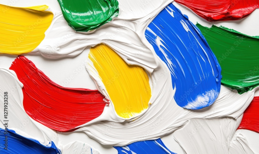 Poster vibrant abstract paint texture with bold colors and smooth strokes on a white canvas background