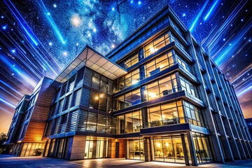 Glamorous Starlit Architecture: Night Scene of Modern Building with Sparkling Lights