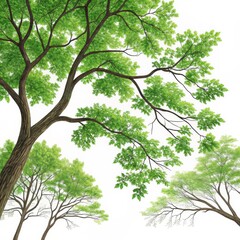 Fototapeta premium Lush Green Canopy Watercolor Painting of Tree Branches, Botanical Illustration, Nature Art, Spring Foliage Nature,Trees