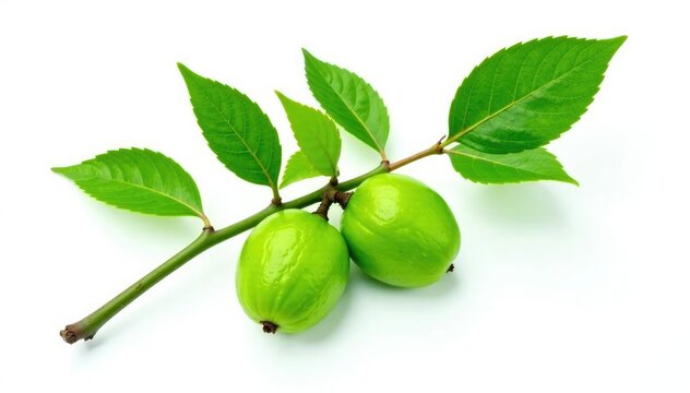 Fresh Ziziphus mauritiana branch with isolated leaf on white background, ziziphus mauritiana, fresh green