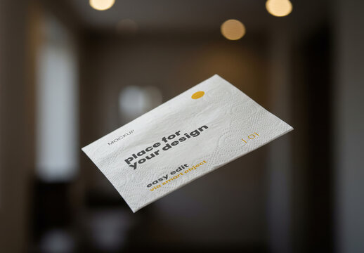 Square Paper Napkin Floating in the Air Mockup