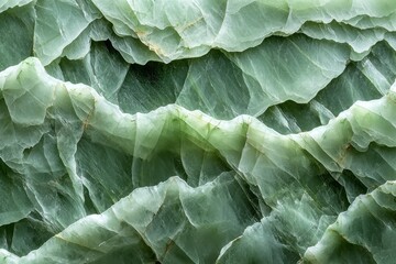 Obraz premium Close-up of layered green jade stone texture showcasing natural patterns, ideal for backgrounds in design, wellness, and spa-related visuals with elegance.