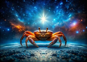 Fototapeta premium Glowing Cancer Zodiac Crab Symbol Macro Starry Night - Hope & Resilience