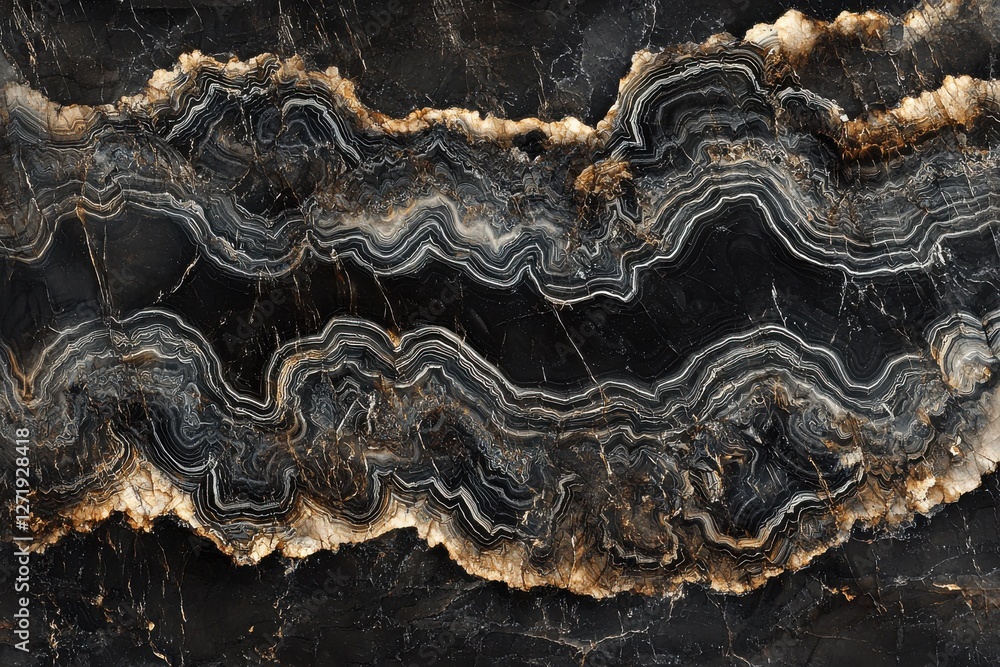 Poster striking black and gold marble texture with flowing wave-like patterns, creating an opulent backgrou
