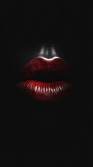 Obraz premium Dark lips with deep red lipstick against a black backdrop