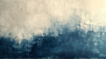 Abstract textured painting displays a gradient of blues and whites