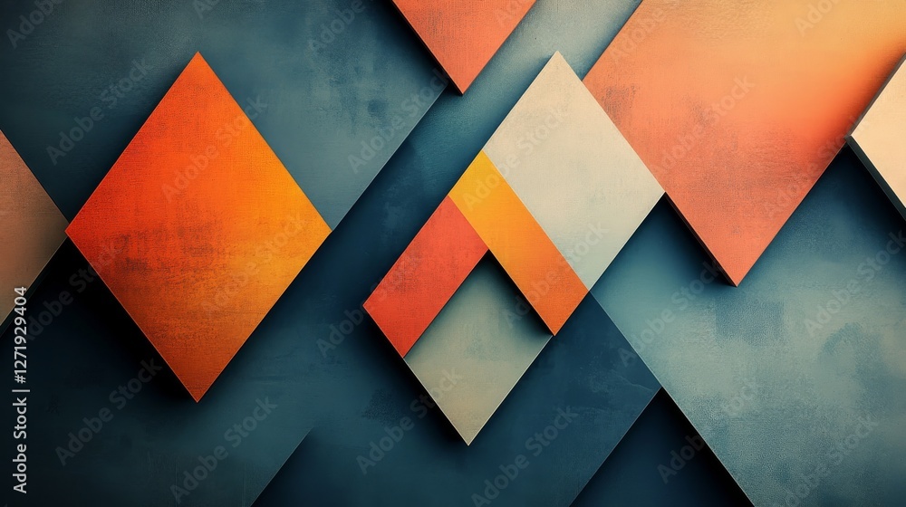 Poster geometric shapes interlock creating an abstract pattern in orange and blue