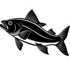 Fototapeta premium Black and White Fish Vector Illustration, Stylized black and white fish vector illustration with detailed fins and an open mouth. Perfect for fishing, marine life, and seafood designs. 