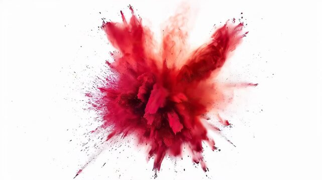 Red and orange powder exploding on white background