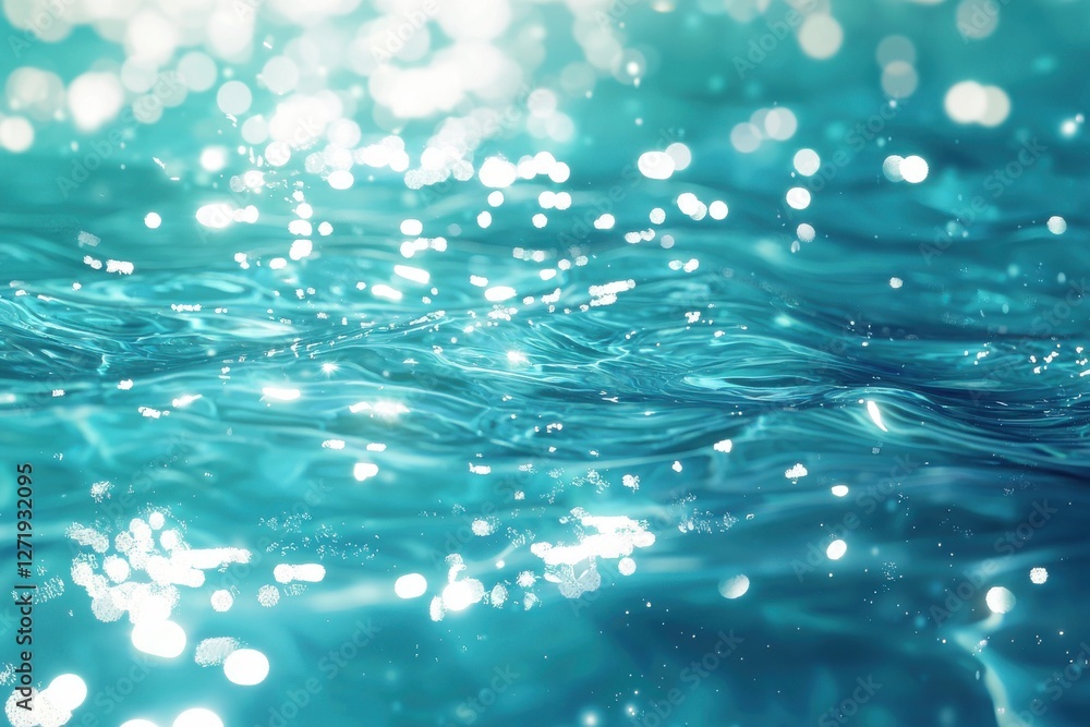 Poster a mesmerizing display of turquoise water with bokeh lights, creating a dreamy, ethereal atmosphere a