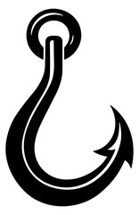 black illustration of a fishing hook close up without background