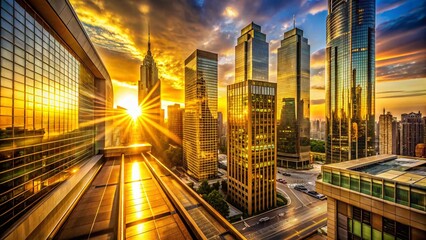 Obraz premium Golden Hour Bokeh: Architectural Photography Lens Flare, Yellow and Gold Light Effects