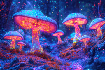 Mysterious Glowing Mushrooms in Enchanted Forest