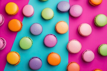 A top-down view of colorful macarons 