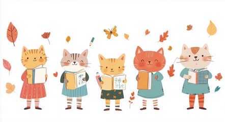 Cute cartoon characters autumn 