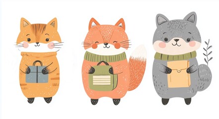 set of funny cartoon cats