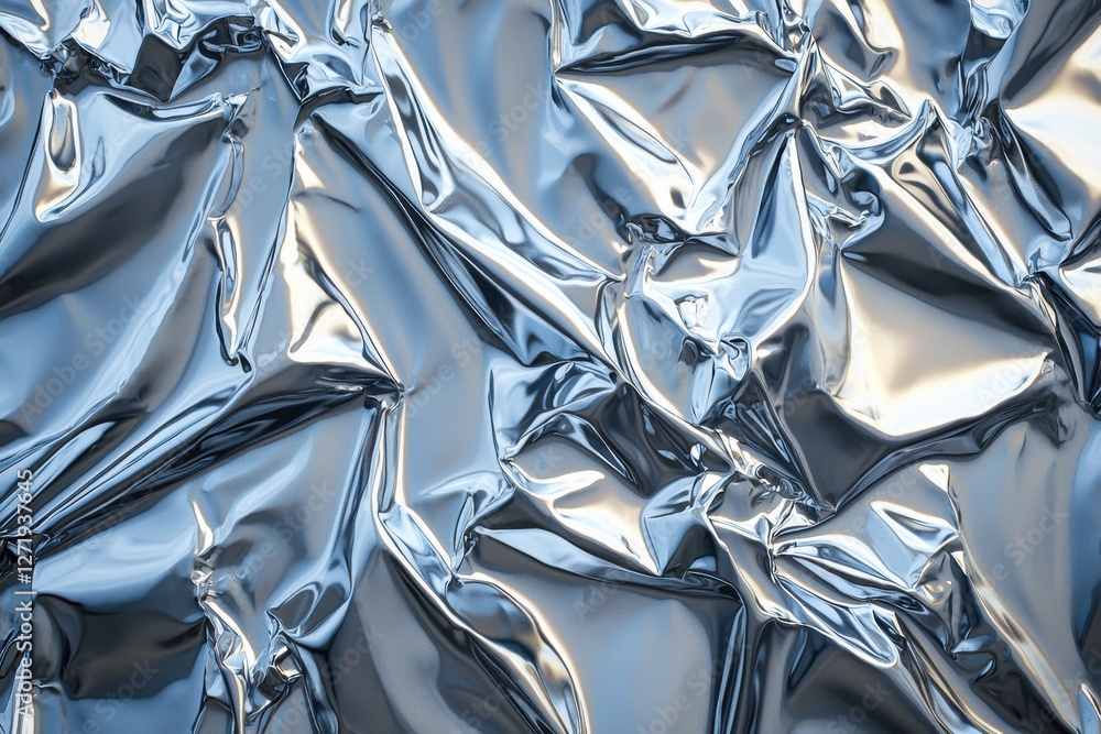 Poster a mesmerizing abstract texture of crumpled aluminum foil, creating a dynamic interplay of light and 