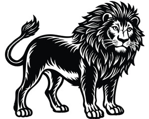 Fototapeta premium Majestic Lion Vector Illustration – Bold and Fierce Black and White Design. Powerful Lion Tattoo Design – Stunning Black and White Lion Art.
