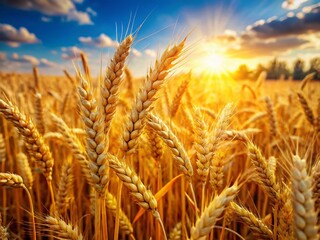 Fototapeta premium Golden Wheat Stalks Macro Photography: Summer Harvest Detail