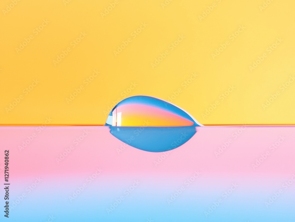 Poster droplet reflection on colorful background abstract art smooth surface vibrant colors minimalist view