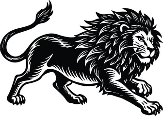Obraz premium Majestic Lion Vector Illustration – Bold and Fierce Black and White Design. Powerful Lion Tattoo Design – Stunning Black and White Lion Art.