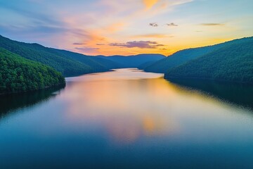 Fototapeta premium A picturesque lake surrounded by mountains