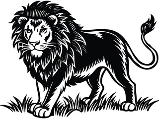 Lion Vector Illustration &ndash; Bold and Fierce Black and White Design. Powerful Lion Tattoo Design &ndash; Stunning Black and White Lion Art.
