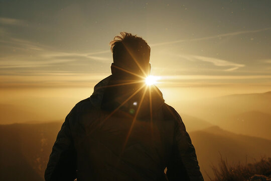 Hiker resting on hilltop with scenic mountain view nature adventure generative AI - Powered by Adobe