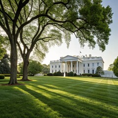 Serene Morning at the Blair House Neoclassical Architecture, Lush Lawn, Tree Composition, Sunrise Photography, Washington DC Blair House, White House, Presidential