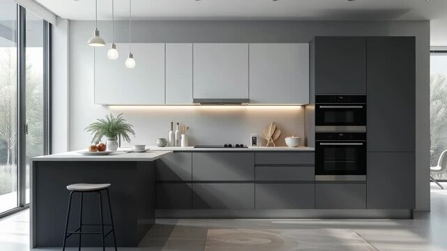  Contemporary kitchen with sleek black cabinets marble countertops and modern appliances ideal for efficient and stylish cooking spaces